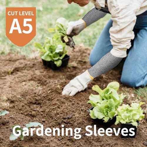 Arm Protectors For Thin Skin And Bruising, Cut Resistant Sleeves For Men Women, A5 Level Farmer Sleeve For Gardening (Grey & Pink, 17.7 In - 2pairs)