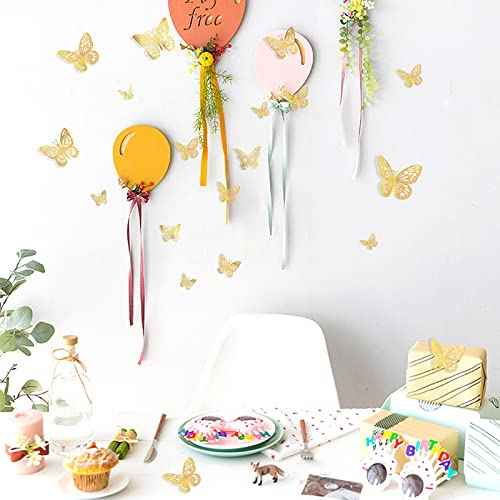 144 Pcs Gold Butterfly Wall Decor, 3D Butterfly Stickers 6 Styles and 3 Sizes, Removable Mural Stickers Metallic Butterflies Decorations for Walls
