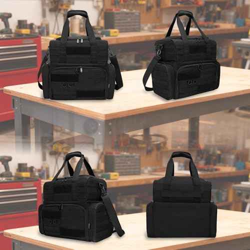Tactical Tool Bag with 3 Inner Pouches, Portable Handheld and Shoulder Sling Tool Tote Organizer with MOLLE System, Large Capacity for Electricians, Technicians, Repairman, HVAC Techs, Black