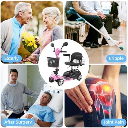 15-45 Miles Ecomobi MS02 4 Wheels Mobility Scooter for Adults/Seniors, 350W Powered Electric Wheelchair Device w/15Ah-25Ah Extended Battery, Dual Baskets/Rotating Seat, Compact Duty Mobile for Elderly