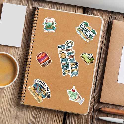 Florida State Travel Stickers 50 Pieces Vinyl Waterproof Decal for Laptop Water Bottle Phone Car Window Bike Motorcycle Stakeboard Scrapbook Floridas Sticker Gifts