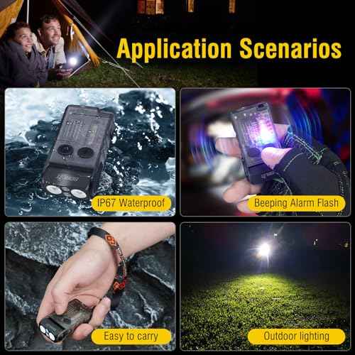 BORUIT V20 Small Powerful Pocket Flashlight,180¡ÆHead Swivels with Cob Side Light and Atmosphere Lamp Cap,Ip67 USB C Rechargeable Flashlight with Clip,Lanyard and Keychain,Magnetic Buzzer-13 Modes