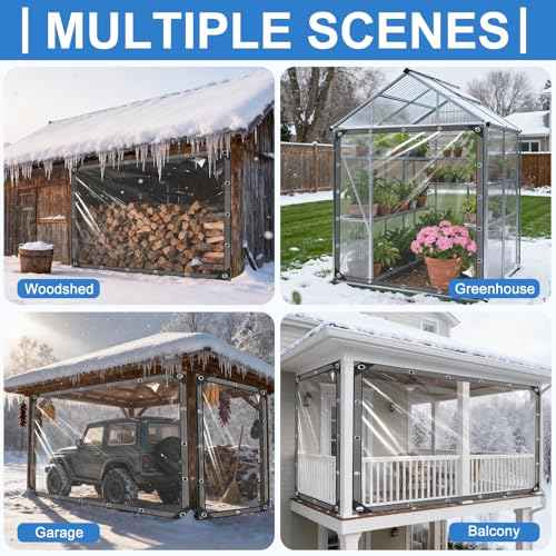 Clear Tarps Heavy Duty Waterproof 8x8ft Clear Tarp with Grommets and Reinforced Edges 14Mil Thickened Tear Resistant Clear Vinyl Plastic Tarp for Outdoor Patio Chicken Coop Greenhouse Plant