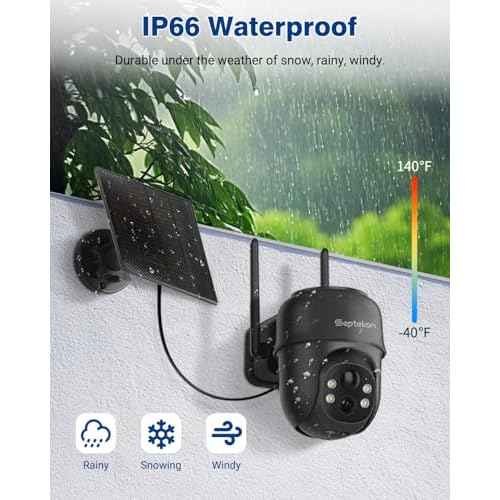 Septekon 2K Solar Security Cameras Wireless Outdoor, 360¡ÆPTZ Battery Powered Outdoor Camera, 2.4G WiFi Camera with Spotlight Color Night Vision, Motion Sensor Alarm, IP66, Black