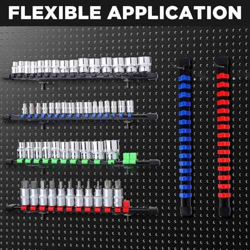 Socket Organizer Set 15PCS ABS Socket Holder Kit, 1/4-Inch x 80 Clips, 3/8-Inch x 75 Clips, 1/2-Inch x 60 Clips Socket Set Organizer, Drive Socket Tray, Socket Holders Clip Socket Rail, Green