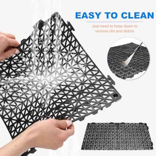 Modular Interlocking Drainage Tiles, 12 Pcs 11.6" x 11.6" Non-Slip Splicing Drainage Mats with Holes, Soft PVC Floor Cushion for Restroom, Bathroom, Kitchen, Deck, Pool, Patio, Balcony, Yard