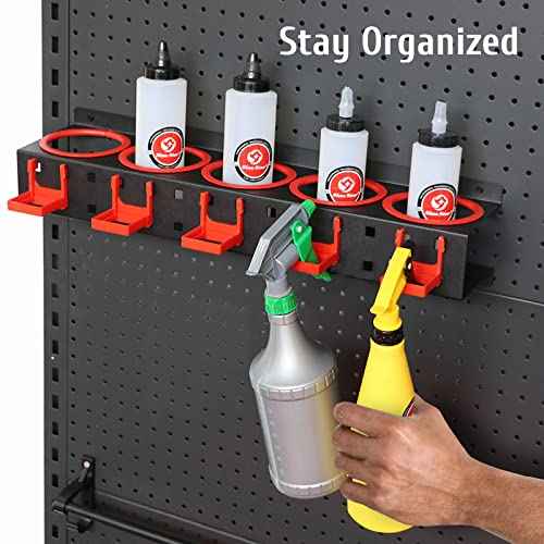 Spray Bottle Storage Rack,Wall-mounted Garage Bottle Organizer with 5 Plastic Hanging Hooks Cleaning Detailing Tools Hanger,Abrasive Material Hanging Rail Car Beauty Shop Accessory