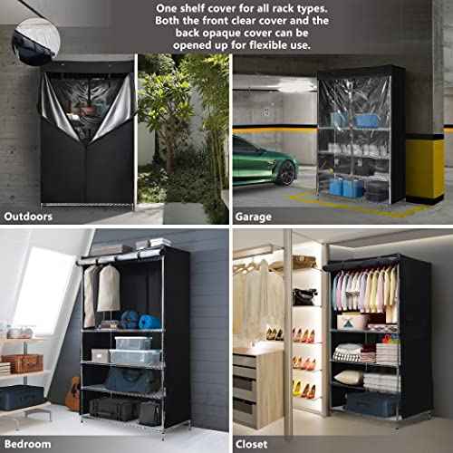Macoda Storage Shelf Cover Wire Rack Shelving Dust Protective, Storage Shelving Unit Protector See Through, Fits Racks 14" D x 36" W x 72" H One Side See Through Panel (Cover only)
