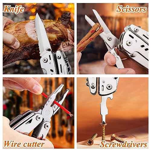 RoverTac Multi Tool Pocket Knife Tactical Camping Survival Knife Gifts for Men Dad Husband 18 in 1 Multitool Pliers Scissors Saw Corkscrew Bottle Opener 9-pack Screwdrivers Safety Lock Nylon Sheath
