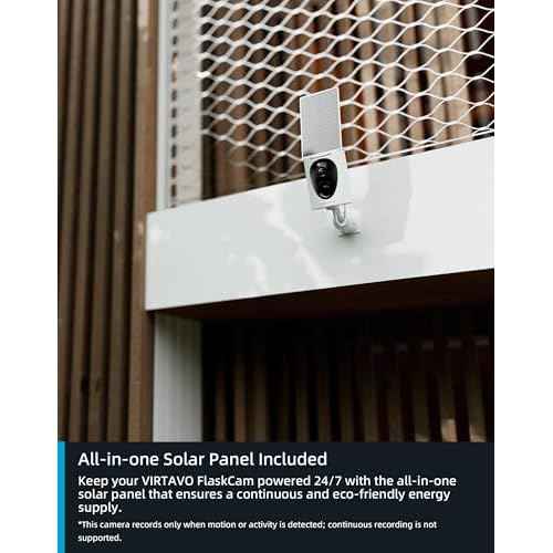 virtavo SolarFlask 2K Solar Security Cameras Wireless Outdoor, Starlight Lens, Color Night Vision, PIR Motion Detection, Battery-Powered, 2-Way Audio, Weatherproof, Cloud/SD Storage, 2.4GHz WiFi