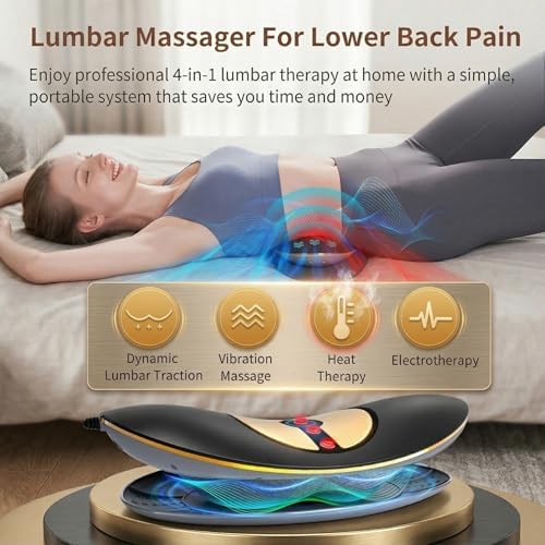 Electric Lumbar Traction Device,Lower Back Massager,Back Traction Device with Adjustable Airbags for Lumbar Pain Relief,Dynamic Traction,3-Level Vibration & 113–131℉ Heat