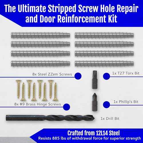 8-PK - #9x3 Steel Screws Permanent Door Hinge Repair Kit ? Easy Stripped Screw Hole Repair ? Reinforce Door Hinges, Strike Plates & Door Jamb Repair ? Quickly Fix Stripped Hinge Screws - Made in USA