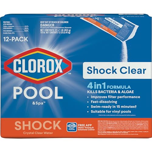 Clorox® Pool&Spa™ Shock Clear, for Crystal Clear Swimming Pool Water, Swim-ready in 15 minutes, Suitable for vinyl pools (12-Pack)