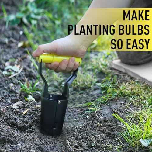Jardineer Small Bulb Planter Tool? Compact Stainless Steel Transplanter for Bulbs, Seedlings & Flowers ? Ergonomic Handle with Depth Markings ? Silver & Black? Durable Garden Planting Tool