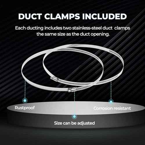 Simple Deluxe 10 Inch 25 Feet Ducting, Non-Insulated Flex Air Aluminum Foil Duct for Dryer Vent Hose, Heating, Cooling, Ventilation, Exhaust, 2 Clamps Included, Silver