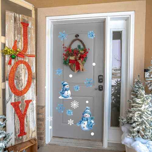 6 Sheets Christmas Wall Decals Winter Snowman Snowflake Christmas Stickers Decals for Window Door Christmas Winter Wonderland Wall Decoration