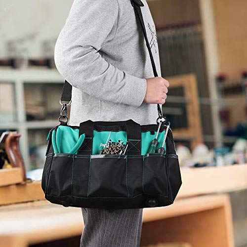 Prowin 16-inch Wide Mouth Tool Bag Multi-pocket Tool Organizer with Adjustable Shoulder Strap, Tool Tote Bag for Men