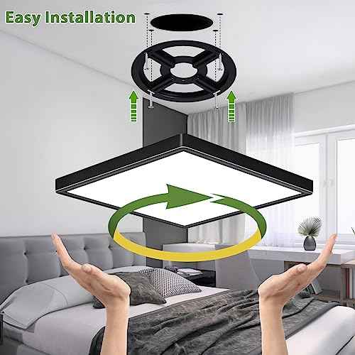 12 Inch 24W Flush Mount Square LED Ceiling Light, 3000K/4000K/6000K Adjustable Flush Mount Light Fixture, 2800LM Bright Flat Ceiling Light Fixtures for Bedroom, Kitchen, Hallway (Black-4 Pack)