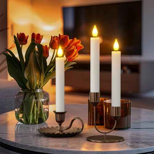 SoulBay 10pcs Flameless Rechargeable Taper Candles, Bright Realistic Flickering LED Electric Candlesticks with Charging Base and Remote Timer for Home Windowsill Christmas Decorations, 0.78" x 6.7"