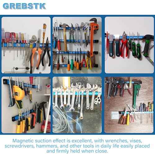 GREBSTK 24 IN Magnetic Tool Holder Strip Heavy Duty Magnetic Tool Bar Metal Tool Organizer Rack with Mounting Screws, 4PCS
