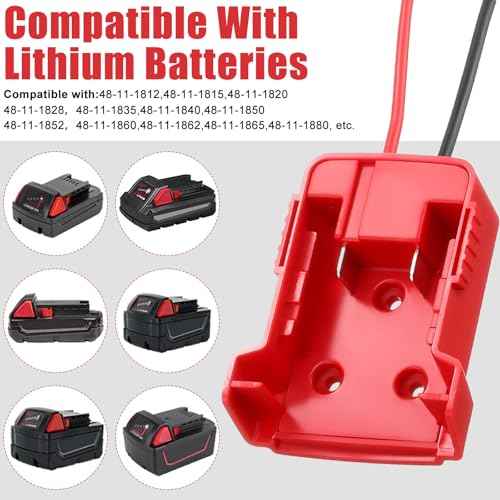 Pickmesh 4 Packs Wheels Adapter Compatible with Milwaukee/M18 18v Battery Adapter Converter Kit for RC Car Robotics RC Truck DIY Use Power Connector with 12AWG Wire Fuses and Wire Terminals