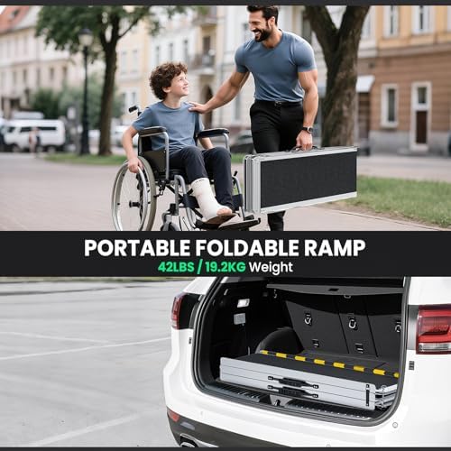 8 Feet Portable Wheelchair Ramp, 600 LBS Capacity Folding Aluminum Threshold Ramp with Anti-Slip Surface, Mobility Access Handicap Ramp for Home Steps, Doorway, Stairs, Doorways, Scooter