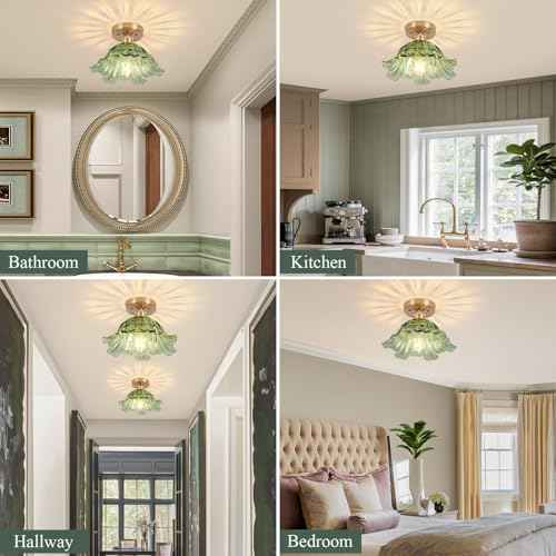 Semi Flush Mount Ceiling Light,Hallway Vintage Lights Fixture Ceiling Green 11" E26 Vintage Light Fixtures for Closet Hallway Kitchen Dining Room