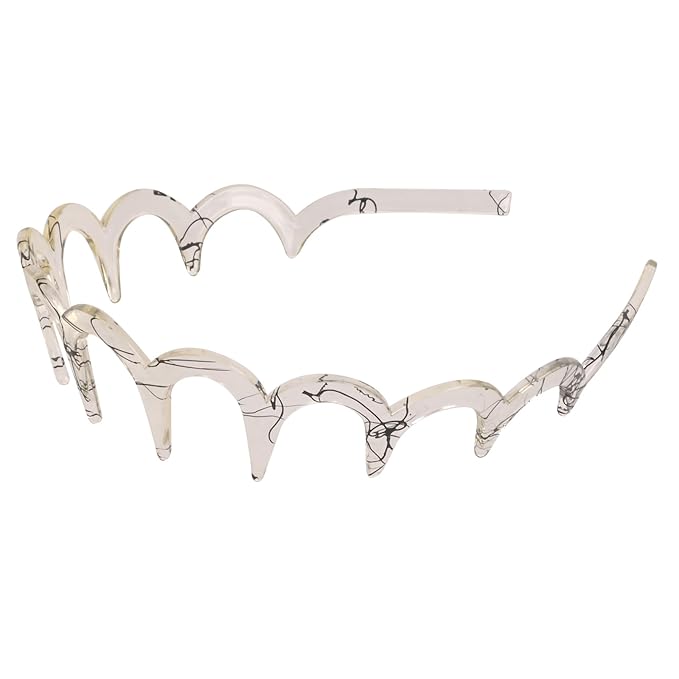 Zigzag Headbands for Women, 2-Pack U-Shaped Hair Comb Headbands, Non-Slip Slick-Back Hair Accessories, Snake Print Gray & Brown Recycled Plastic, Teeth Hairband for Everyday Styling & Workout