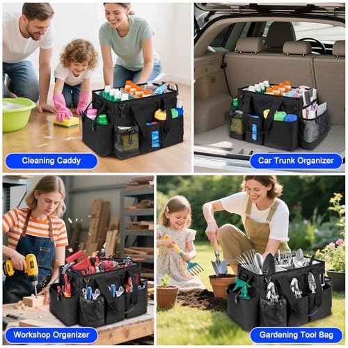 Cleaning Caddy Bag, Large Cleaning Supplies Organizer for Housekeepers, Housekeeping Caddy with Handle and Detachable Padded Cushion, Black