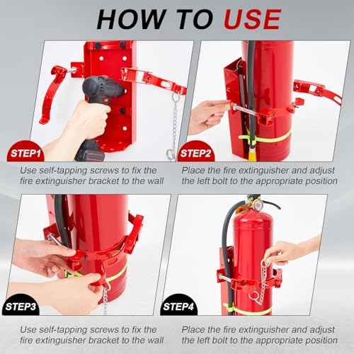 Zonon Heavy Duty Fire Extinguisher Mount Bracket Metal Fire Extinguisher Holder Wall Mount for Home Car Truck, Mini, Small, and Medium Sized(Fits 10lb,Red,1 Pcs)
