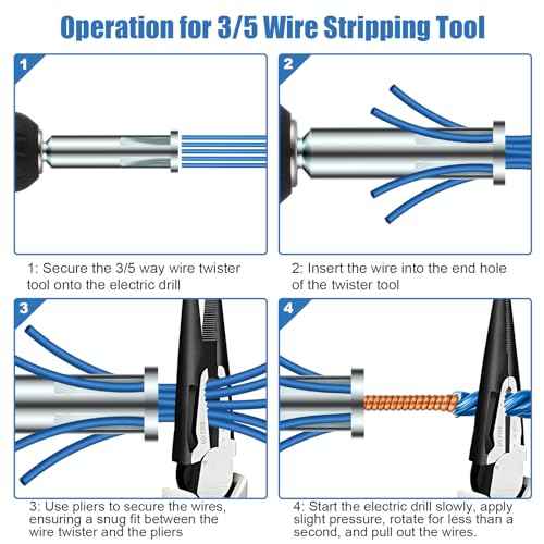 Feekoon Wire Twisting Tool, 3 Way/ 5 Way Wire Stripping Tools and 6mm Hex Shank Cable Twister Tool, Wiring Stripper and Twister, Wiring Twisters Bit for Power Drill, Cable Twisters Connector
