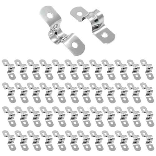 Hordion 50Pcs 3/8" Two Hole Strap U Bracket, M10 Rigid Pipe Strap Stainless Steel Conduit Clamp for Fixing Pipe