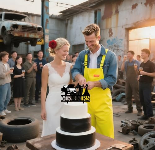 Funny Car Repairman Wedding Cake Topper - Car Couple with The Repairman Couple Cake Topper, Mr&Mrs Wedding Cake Decor (Repairman)