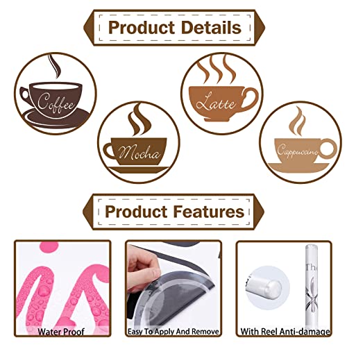 SUPERDANT 4pcs Coffee Wall Stickers Latte Mocha Cappuccino Wall Decor DIY Vinyl Sign Art Decals for Kitchen Coffee Bar Decor Shop Cafe Decoration Peel and Stick Wallpaper Brown