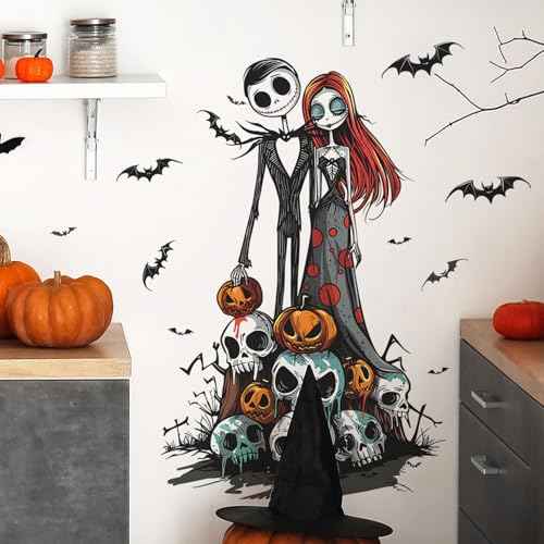 Generic Nightmare Before Christmas Wall Stickers Decals Horror Halloween Decoration Bat Pumpkin Skull Wall Clings for Halloween Party Home Office Classroom Wall DIY Wall Art Stickers Supplies, WW-173