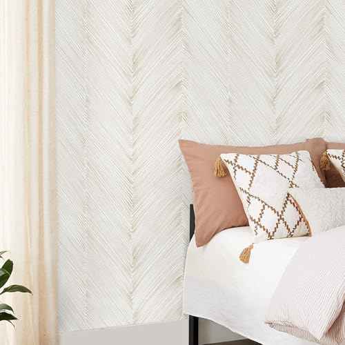 Modern Peel and Stick Wallpaper A Set of 17.3"x120" Beige Herringbone Striped Wallpaper Self-Adhesive Removable Contact Paper for Cabinets Bathroom Bedroom Wall Decor