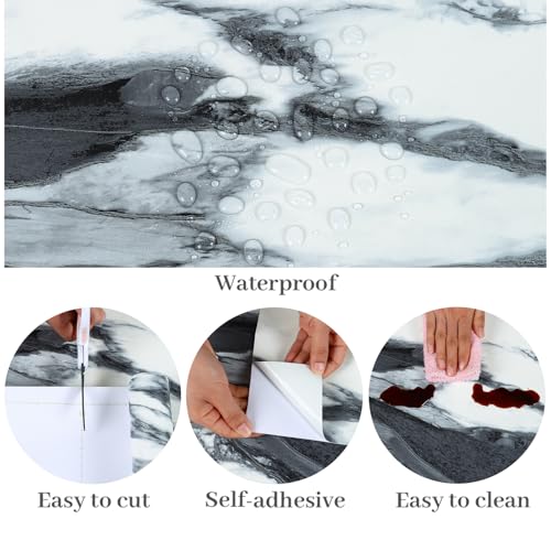 VaryPaper Modern Black and White Marble Contact Paper Kitchen Countertop Peel and Stick Marble Wallpaper for Bathroom Waterproof Self Adhesive Removable Granite Vinyl Wrap for Table Desk 15.7''x78.7''