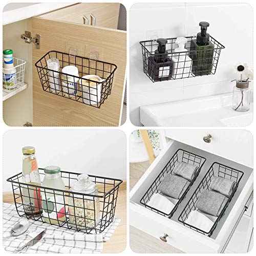 4 Pack Wire Storage Baskets Household Metal Wall-Mounted Containers Organizer Bins for Kitchen Bathroom Freezer Pantry Closet Laundry Room Cabinets Garage Shelf, 2 Large 2 Medium