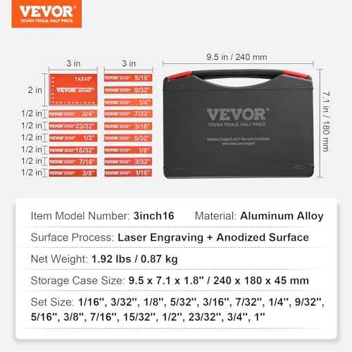 VEVOR Setup Blocks Woodworking Tools, 16-Piece, Precision Height Gauge Block Set, with Clearly Laser Engraved Size Markings and Storage Case, Aluminum Setup Bars for Router and Table Saw Accessories