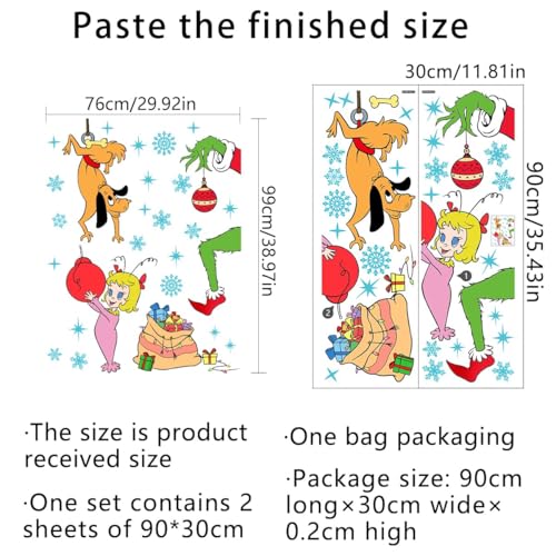 38.97 x 29.92 Inch Cute Christmas Girl Dog Snowflakes Decor Large Xmas Mural Decals for Winter Home Refrigerator Garage Door Wall Window Decoration