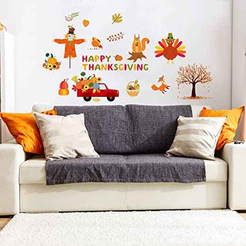 77 Pieces Fall Thanksgiving Wall Stickers Maple Leaves Decals Autumn Pumpkin Window Clings Orange Truck Turkey Squirrel Wall Art Decor for Thanksgiving Fall Party Home Office Decoration