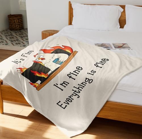 Punofell Funny Blanket for Women/Men, Chicken Gifts Blanket for Adults, Gifts for Coworkers Female/Male, It's Fine I'm Fine Everything is Fine Funny Soft Throw 50" x 60"