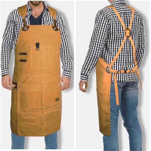 Apron for Men and Women,Tool Apron,Woodworking Apron,Versatile Apron with Multiple Pockets - Perfect,Kitchen Aprons For Women,M-XXXL, Yellow