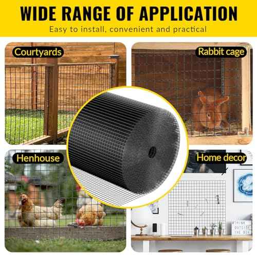 Hardware Cloth PVC Coated Wire Mesh 48'' x 50' 1/2inch Mesh Black Vinyl Coated Fence Chicken Wire Fencing 19 Gauge Chain Link Fence for Chicken Coop, Animal Control,Gutter Guard, and Home Improvement