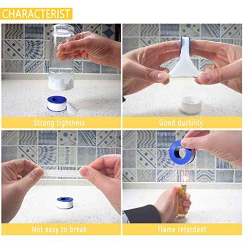 4 Rolls 3/4 Inch(W) X 520 Inches(L) Teflon Tape for Plumbers, PTFE Thread Seal, Pipe Sealing, Shower Head - White