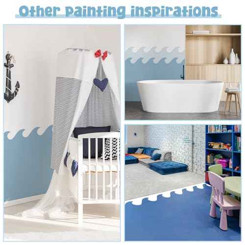Fuutreo 6 Pcs 14.8 ft Vinyl Sea Waves Stencil for Wall Removable Wave Edge Paint Stencils Self Adhesive Wall Stencil for Home Bedroom Living Room Nursery DIY Painting Decorations