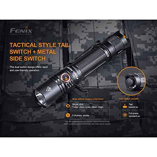 Fenix PD35 v3.0 Rechargeable Tactical Flashlight, 1700 Lumens EDC with Battery and Organizer (Black)