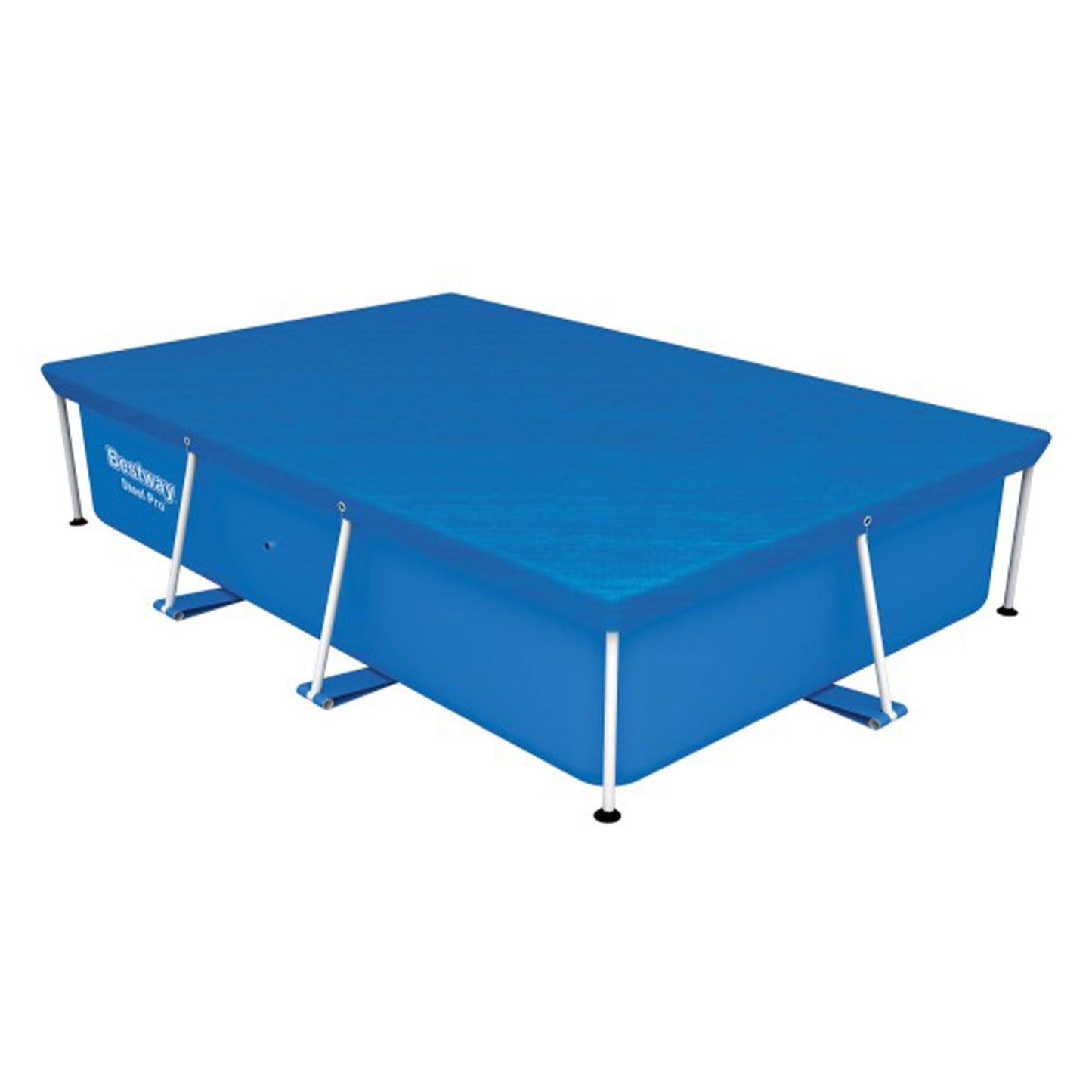 Bestway Flowclear Rectangular 9'10" x 6'7" Above Ground Pool Cover Compatible with Steel Pro Outdoor Swimming Pools with Drain Holes, Blue