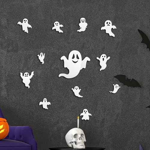 25 Pcs Halloween Wall Decor 3D Cute Ghost Stickers Bat Decals Decorations Boo Letters Window Stickers Reusable Halloween Door Decorations for Party Home Room Closet Self-Adhesive Supplies