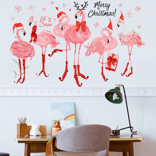 Chrismas Wall Stickers Flamingo Wall Decals for Girls Kids Bedroom Nursery Living Room TV Wall Decor